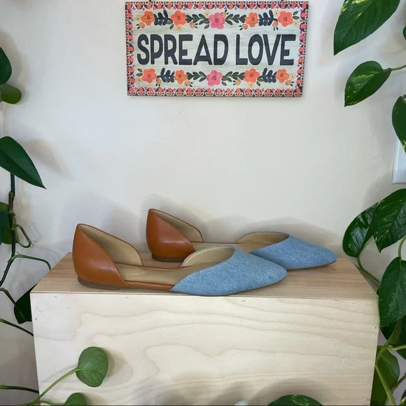 NWT 7 pointed toe slip on brown and denim D’orsay flat Nine West - Picture 3 of 12